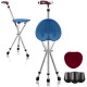 Lightweight adjustable folding cane seat in light-blue with ergonomic handle and built-in LED light for comfortable.