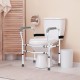 Steel safety toilet rail with adjustable height and width, designed for stability and support for elderly users.