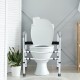 Steel safety toilet rail with 360° rotating clips and soft armrests, providing stability and support for bathroom use.