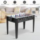 48-inch black wooden foosball table with ergonomic handles, ideal for home or game room entertainment.