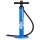 Blue double action manual SUP hand pump with gauge, aluminum body, inflates up to 29 psi, ideal for paddleboards and.