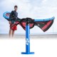 Double action manual SUP hand pump in blue with gauge, designed for fast inflation of paddle boards and kayaks.