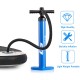 Double action manual SUP hand pump with gauge, lightweight design, inflates up to 29 psi for paddle boards and kayaks.