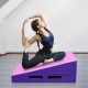 Incline gymnastics mat wedge in pink and purple, designed for yoga and tumbling, featuring a non-slip surface.