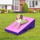 Incline gymnastics mat wedge in pink and purple, designed for tumbling and yoga, featuring a non-slip surface for.