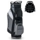 14-way golf cart stand bag in gray and black with waterproof rain hood, featuring multiple pockets and easy-carry.