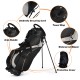 9-inch golf stand bag with 7-way divider, multiple pockets, and ergonomic carry straps for comfortable transport.