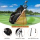 Golf stand bag with 7-way divider, adjustable straps, and anti-slip rubber feet for secure storage on the course.