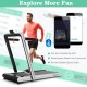 Folding treadmill with remote and app control, featuring 0.6-10.5mph speeds for fitness and under-desk use.