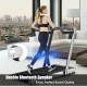 Folding treadmill with remote control, featuring 0.6-10.5mph speed, ideal for home workouts or under-desk use.