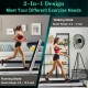 2-in-1 folding treadmill in silver, featuring walking mode (0.6-3 mph) and running mode (0.6-10.5 mph) for versatile.