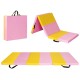 3-fold gymnastics tumbling mat in pink and yellow, made of high-density foam, ideal for training and easy to carry.