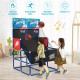 Kids arcade basketball game set featuring dual hoops, 4 basketballs, and sturdy PVC construction for indoor and outdoor.