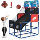 Kids arcade basketball game set featuring dual shooting system, sturdy PVC construction, and includes 4 basketballs and.