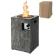 Square outdoor propane fire pit with lava rocks, 30,000 BTU, featuring a waterproof cover for patio or backyard use.