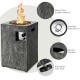 Square outdoor propane fire pit made from weather-resistant ore powder material with adjustable flame and lava rocks.