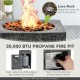 Square outdoor propane fire pit showing detailed lava rock placement, designed for warmth and ambiance during outdoor.