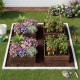 Square raised garden bed made of fir wood, featuring vibrant flowers and vegetables for a thriving garden setup.