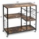 Rolling industrial kitchen baker’s storage shelf featuring a stylish wood finish, dimensions of 35.5" x 16" x 33".