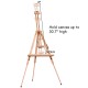 Foldable wood tripod sketching easel with adjustable height, holding canvases up to 30.7" high for versatile use.