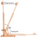 Adjustable wood tabletop easel in H-frame design, showcasing tilting and folding features for portable artist use.