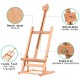 Adjustable portable wood tabletop easel in beech wood finish, folds flat for easy transport and storage.
