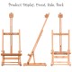 Adjustable portable wood tabletop easel in H-Frame design, showcasing front, side, and back views for artist painting.