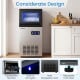Stainless steel commercial ice maker with transparent flip door, LED lights, and adjustable foot pads for versatile.