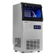 Stainless steel commercial ice maker with a 110 lbs daily output, intuitive control panel, and see-through flip door.