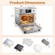 Stainless steel countertop convection oven with dimensions, showcasing a large 26 QT capacity for versatile meal.