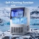 Stainless steel ice maker with self-cleaning function, 30 lbs storage capacity, and blue interior lights for easy.