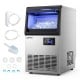 Stainless steel spray ice maker with clear ice production, 80 lbs daily output, and adjustable thickness for drinks.