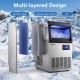 Stainless steel spray ice maker with clear ice production, 80 lbs daily output, and 30 lbs storage capacity.