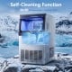 Stainless steel spray ice maker with self-cleaning function, producing 80 lbs of clear ice daily for convenient use.