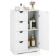Standing indoor wooden cabinet in white with four drawers and one door, ideal for bathroom or bedroom storage.
