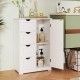 Standing indoor wooden cabinet in white with 4 slatted drawers and 1 door, ideal for bathroom or bedroom storage.