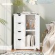 Standing indoor wooden cabinet in white with 4 drawers and adjustable shelf, ideal for bathrooms and living spaces.