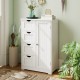 Standing indoor wooden cabinet in white with 4 slatted drawers and 1 door cabinet, ideal for versatile storage.