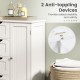 Standing indoor wooden cabinet in white with 4 drawers and 1 door, featuring anti-tipping devices for added safety.