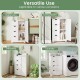 Standing indoor wooden cabinet with four drawers and a door, featuring a white finish for versatile storage in any room.