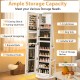 Standing jewelry cabinet in white with ample storage, LED lights, and a full-length mirror for organized jewelry.
