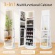 Full-length mirror jewelry cabinet in white with LED lights, storage shelves, and adjustable brightness for versatile.