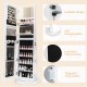 Standing jewelry cabinet in white with adjustable LED lights, lockable design, and 360° swinging base for easy access.