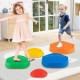 Two children play on colorful non-slip balance stones, enhancing coordination and balance skills in an indoor setting.
