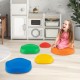 Colorful 5-piece non-slip balance stones for kids, promoting coordination and play, with convenient storage bag.