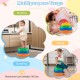 Multicolor stepping stones for kids, showcasing building, sitting, and standing uses, with a maximum user weight of 165.