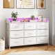Storage organizer in white with 9 fabric drawers and LED lights, perfect for bedroom storage and TV display.