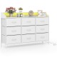 Storage organizer with LED lights, showcasing 9 fabric drawers and an integrated charging station for convenient.