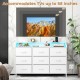 Storage organizer with LED lights, accommodating TVs up to 58 inches, featuring 9 fabric drawers and a spacious.