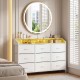 Storage organizer in white with LED lights, featuring 9 fabric drawers and a spacious countertop for bedroom use.